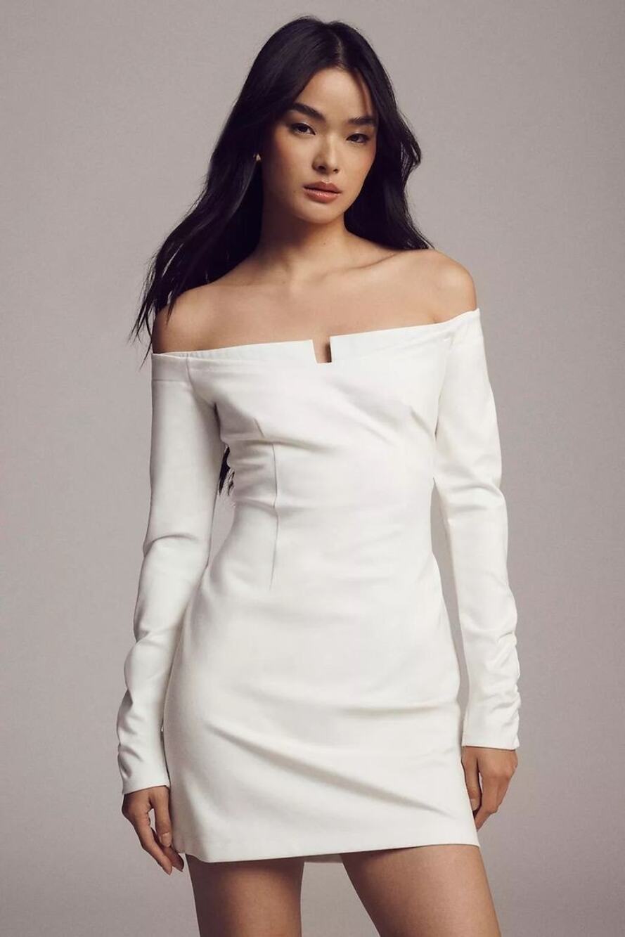 NWT Anthropologie BHLDN Gianna Off-The-Shoulder Twofer Dress $160 SMALL Ivory